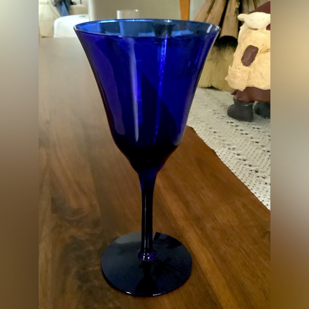 Gorgeous, cobalt, blue stemmed wine glass